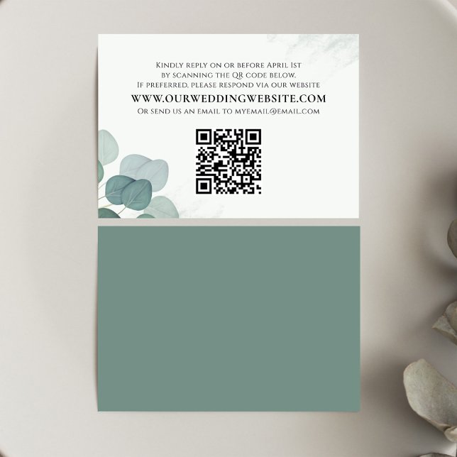 Modern Elegant Rustic Eucalyptus Greenery RSVP  Card (Eucalyptus leaves QR code custom RSVP card)