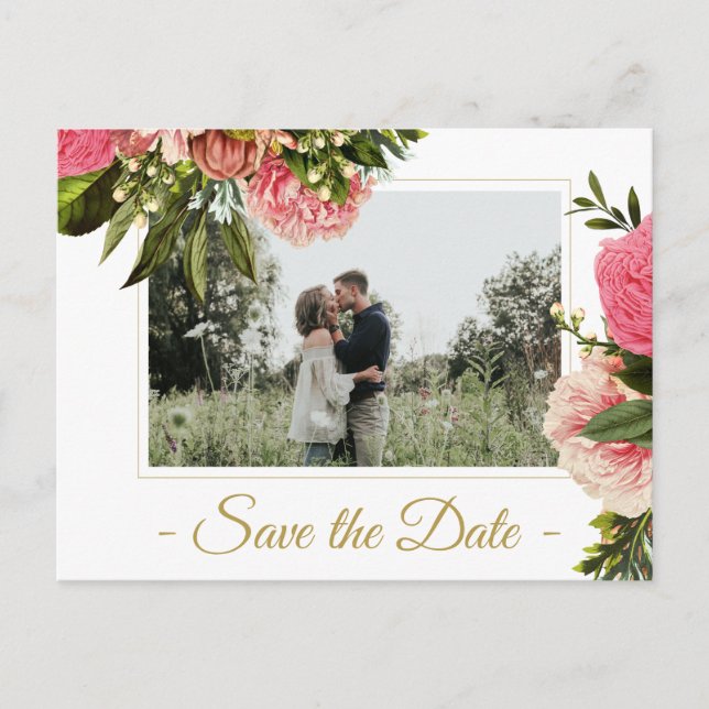 Modern elegant rustic photo save the date wedding announcement postcard (Front)