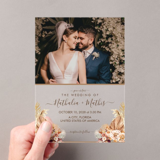 Modern Elegant Rustic with Photo Wedding  Acrylic Invitations (Insitu (Handheld))