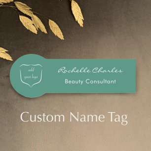 Modern Elegant Sage Green Add Logo Beauty Employee Name Tag