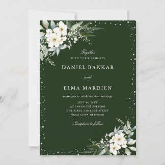 Modern Elegant Sage Green Boho Floral Wedding  Invitation