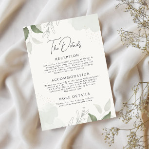 Modern Elegant Sage Green Leaves Wedding Details Enclosure Card
