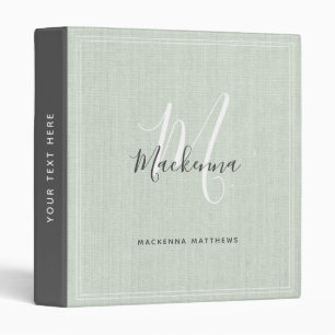 Modern Elegant Sage Green Monogram Script Linen Binder