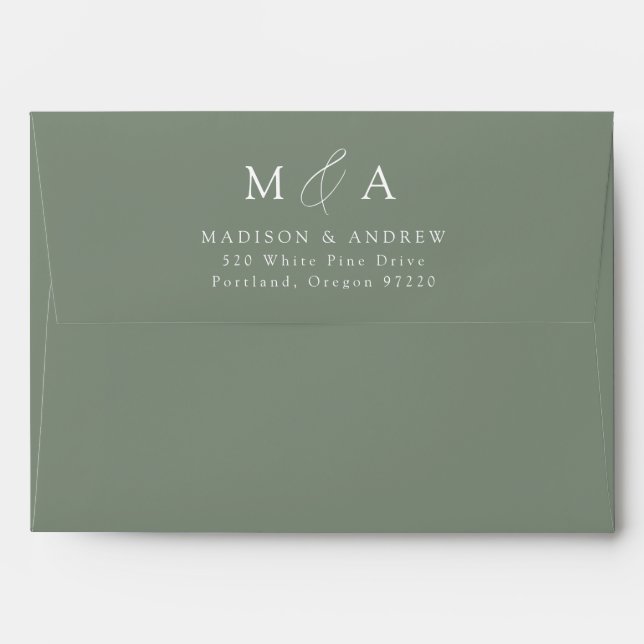 Modern Elegant Sage Green Monogram Wedding Envelope (Back (Top Flap))