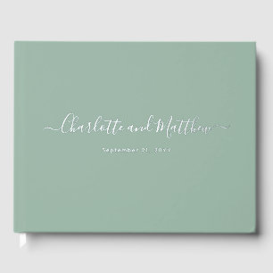 Modern Elegant Sage Green Personalize Wedding Guest Book