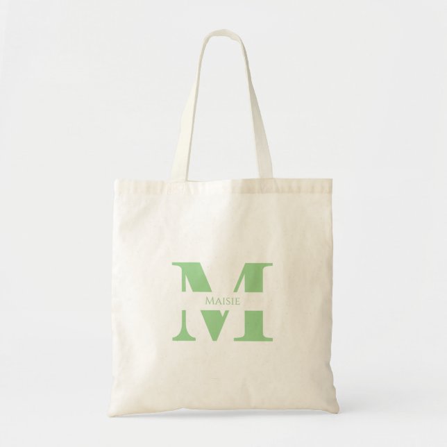 Modern Elegant Sage Green Personalized Monogram Tote Bag (Front)