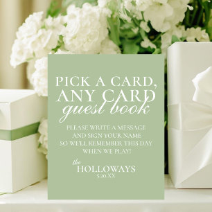 Modern Elegant Sage Green Playing Card Guest Book Pedestal Sign