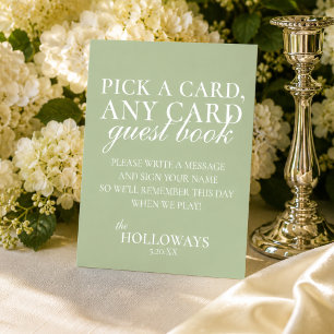 Modern Elegant Sage Green Playing Card Guest Book Pedestal Sign