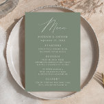 Modern Elegant Sage Green Wedding Menu<br><div class="desc">Simple and elegant wedding menu featuring "Menu" displayed in a modern white script with a sage green background or colour of your choice. Personalize the sage green wedding menu by adding your names,  wedding date,  and menu information. Designed to coordinate with our Modern Elegance wedding collection.</div>