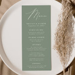 Modern Elegant Sage Green Wedding Menu<br><div class="desc">Simple and elegant wedding menu featuring "Menu" displayed in a modern white script with a sage green background or colour of your choice. Personalize the sage green wedding menu by adding your names,  wedding date,  and menu information. Designed to coordinate with our Modern Elegance wedding collection.</div>