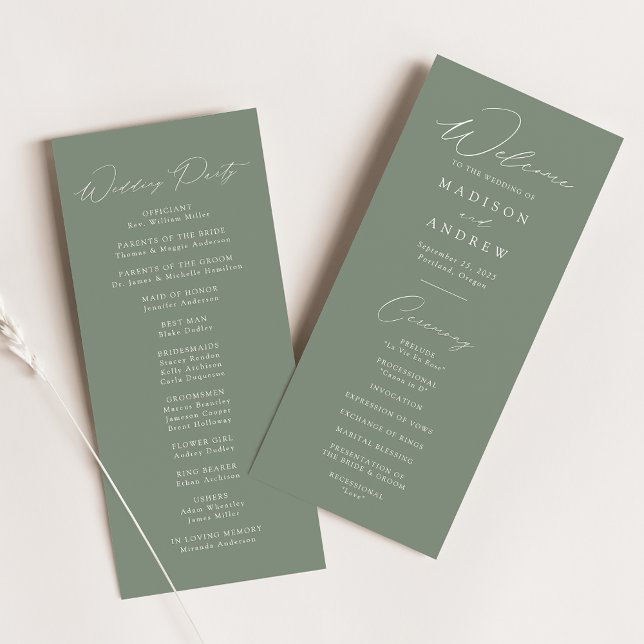 Modern Elegant Sage Green Wedding Program (Creator Uploaded)