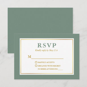 Modern Elegant Sage Green White Gold RSVP Card