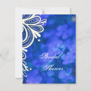modern elegant sapphire blue and white lace invitation