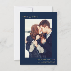 Modern Elegant Save the Date Photo Navy Blue