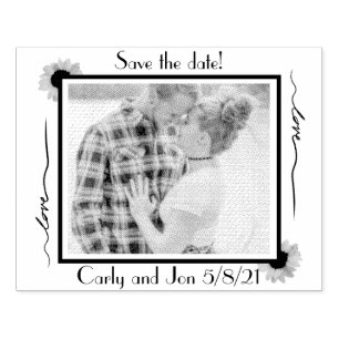 Modern elegant save the date sunflowers rubber stamp