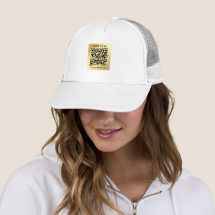 Modern Elegant Scan Me QR Code Template Gold White Trucker Hat