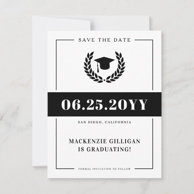 Modern Elegant School College Graduation  Save The Date (Front)
