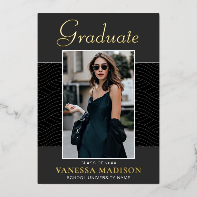 Modern | Elegant Script 1 Photo Foil Grad Card (Front)