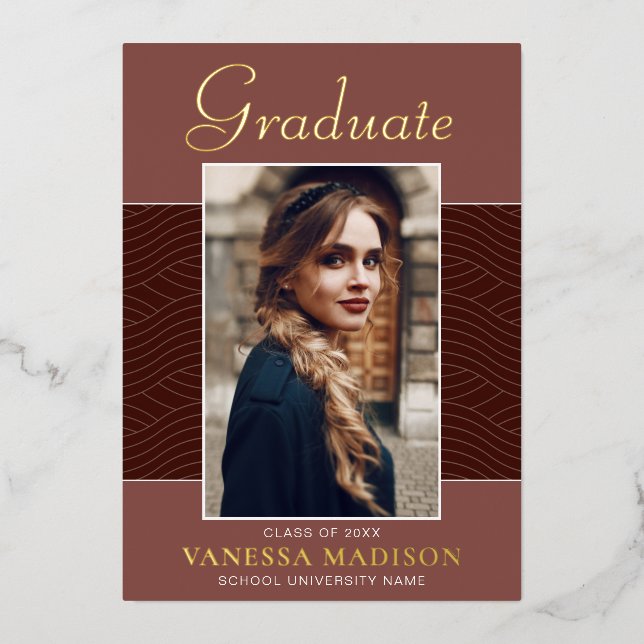 Modern | Elegant Script 1 Photo Foil Grad Card (Front)