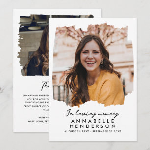 Modern Elegant Script 2-Photo Funeral/Memorial Thank You Card