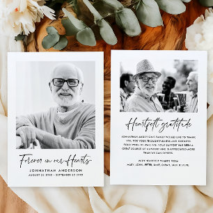 Modern Elegant Script 2-Photo Funeral/Memorial Thank You Card