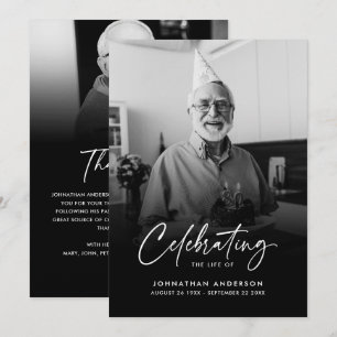 Modern Elegant Script 2-Photo Funeral/Memorial Thank You Card