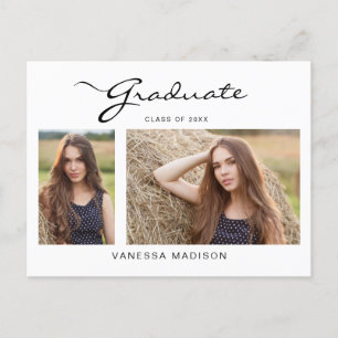 Modern Elegant Script   2 Photo Grad Announcement Postcard
