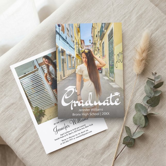 modern elegant script 2 photo graduation party  invitation (Creator Uploaded)