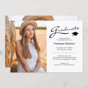 Modern Elegant Script 2 Sided Photo Grad Announcement