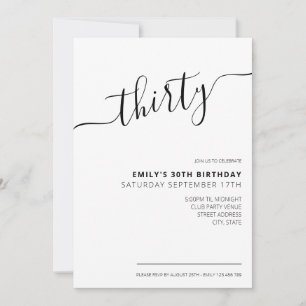 Modern Elegant Script 30th Birthday Invitation