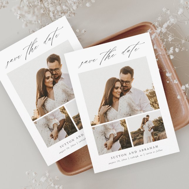 Modern Elegant Script 3 Photo Collage Save The Date (Creator Uploaded)