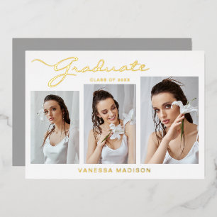 Modern Elegant Script 3 Photo Grad Announcement