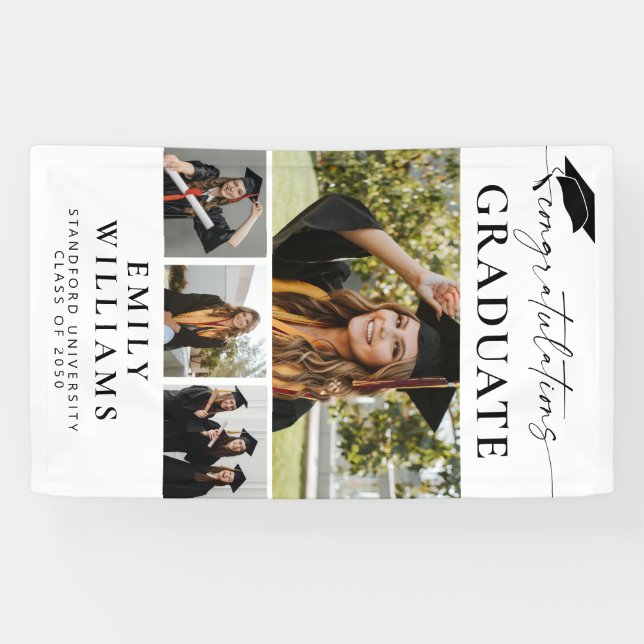 Modern Elegant Script 4 Photo Vertical Graduation  Banner (Horizontal)