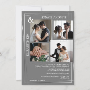 Modern Elegant Script 5 Photo Grid Overlay Wedding Invitation