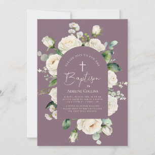 Modern Elegant Script Aged Lavender Baptism Invitation