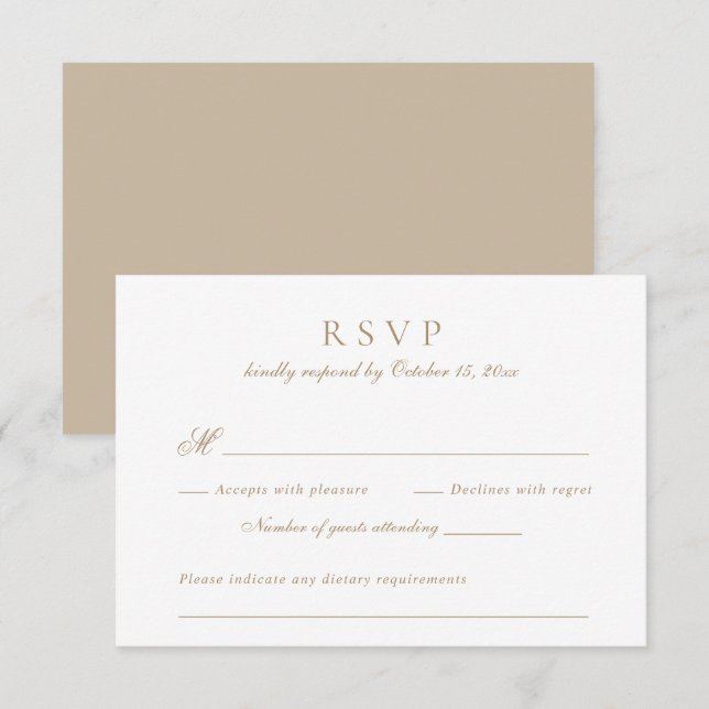 Modern Elegant Script Antique Gold Wedding RSVP Invitation (Front/Back)