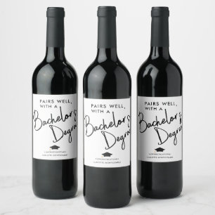 Modern Elegant Script Bachelor's Degree Graduate Wine Label