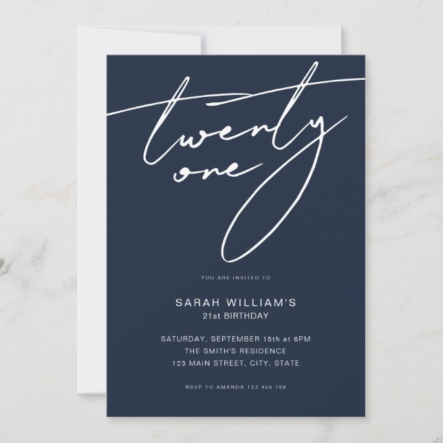 Modern Elegant Script Black 21st Birthday Party Invitation (Front)