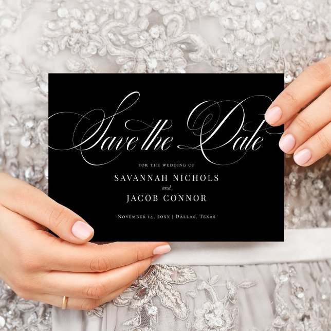 Modern Elegant Script Black and White Save The Date (Creator Uploaded)