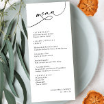 Modern Elegant Script Black and White Wedding Menu<br><div class="desc">Designed to coordinate with our Romantic Script wedding collection,  this customizable Menu card,  features a sweeping script calligraphy text paired with a classy serif font in black with a customizable monogram on the back. Matching items available.</div>