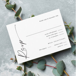 Modern Elegant Script Black and White Wedding RSVP Enclosure Card
