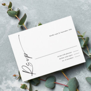 Modern Elegant Script Black and White Wedding RSVP Enclosure Card