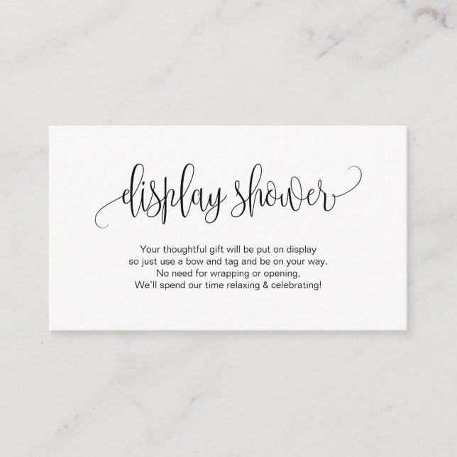 Modern elegant script, Black font, Display Shower Enclosure Card (Front)