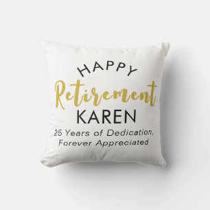 Modern Elegant Script Black Gold Happy Retirement Throw Pillow
