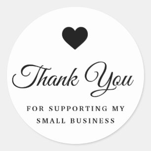 modern elegant script black heart Thank you  Classic Round Sticker