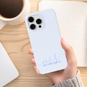 Modern Elegant Script Blue Initial Monogram iPhone 13 Case