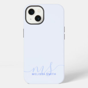 Modern Elegant Script Blue Initial Monogram iPhone 13 Case