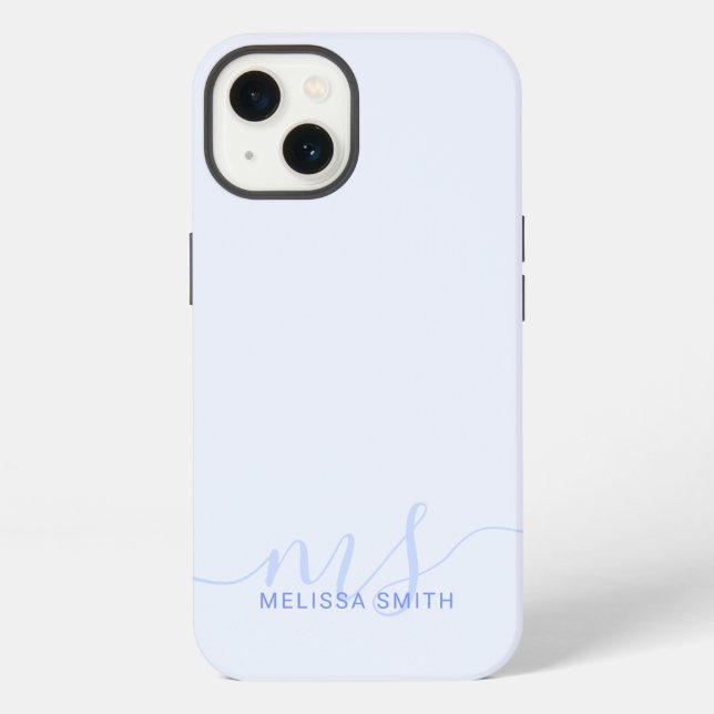 Modern Elegant Script Blue Initial Monogram iPhone Case (Back)