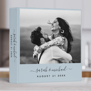 Modern Elegant Script Blue Photo Wedding Planner Binder