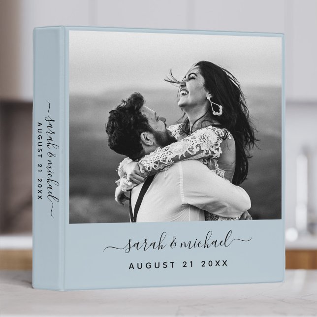 Modern Elegant Script Blue Photo Wedding Planner Binder (Creator Uploaded)